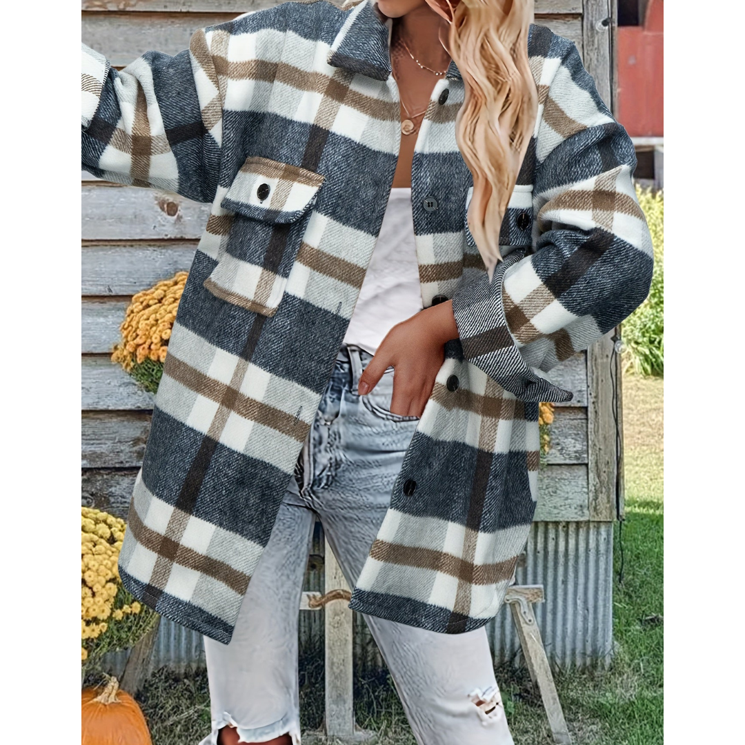 Damen Warme Knopf Daunen Kariert Hemd Jacke Winter