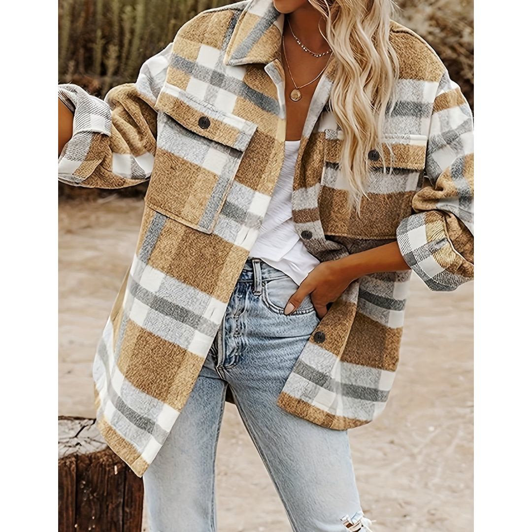 Damen Warme Knopf Daunen Kariert Hemd Jacke Winter
