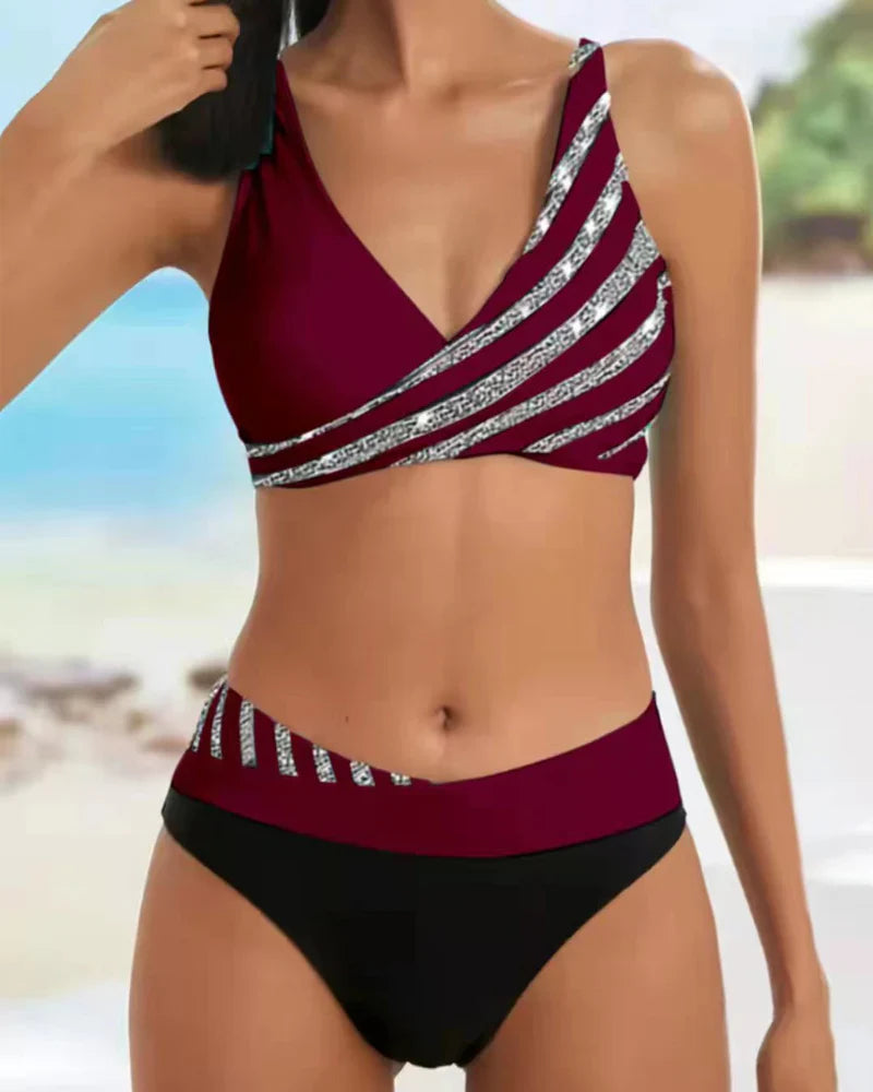 Cheska – Elegantes Bikini-Set für Damen – Gestreift & Bedruckt