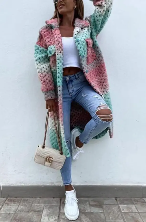 Farbenfroher Damen Strickmantel