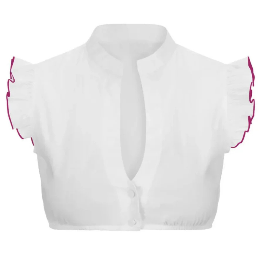 Damen Oktoberfest Rüschenbesatz Bluse Kurze Ärmel