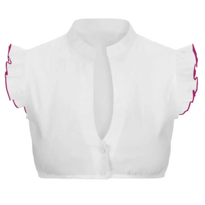 Damen Oktoberfest Rüschenbesatz Bluse Kurze Ärmel