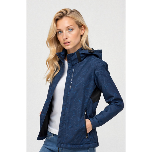 Damen Gedruckt Reißverschluss Winter Jacke Kapuze