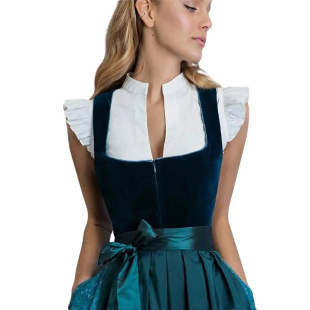Damen Oktoberfest Rüschenbesatz Bluse Kurze Ärmel