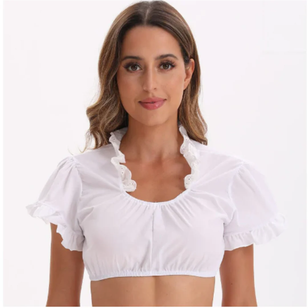 Damen Elegante V Ausschnitt Dirndl Oktoberfest Bluse Kurze Ärmel