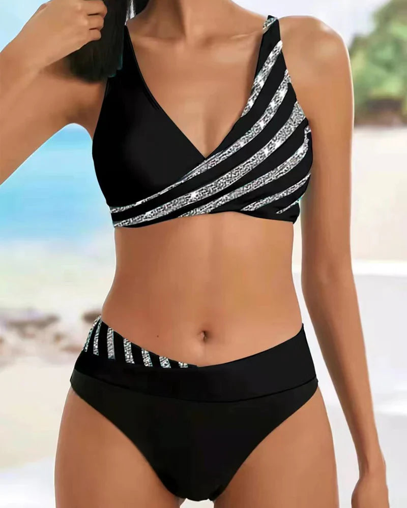Cheska – Elegantes Bikini-Set für Damen – Gestreift & Bedruckt