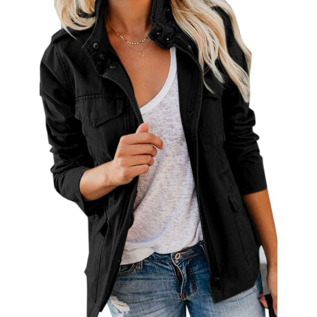Damen Reißverschluss Lässig Jacke Stilvoll