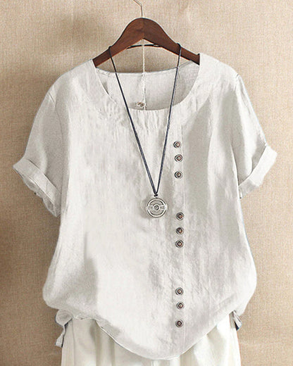 Unifarbenes Kurzarm-Bluse mit Rundhalsausschnitt