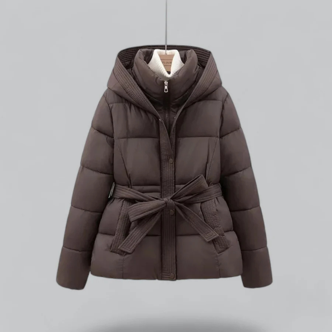 Damen Winter Puffer Gürtel Kapuze Jacke Kurze