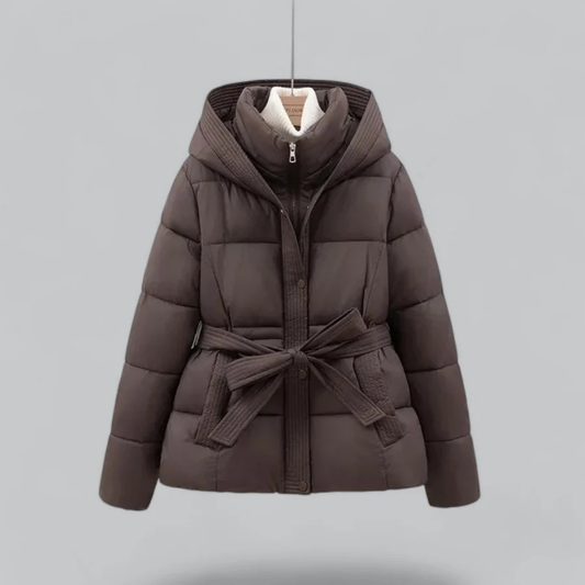 Damen Winter Puffer Gürtel Kapuze Jacke Kurze