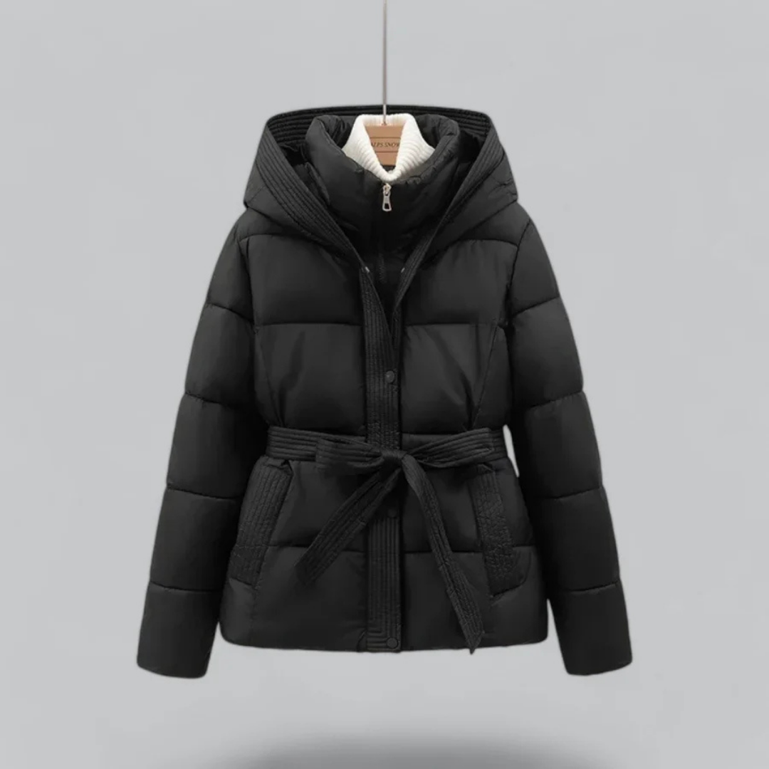 Damen Winter Puffer Gürtel Kapuze Jacke Kurze