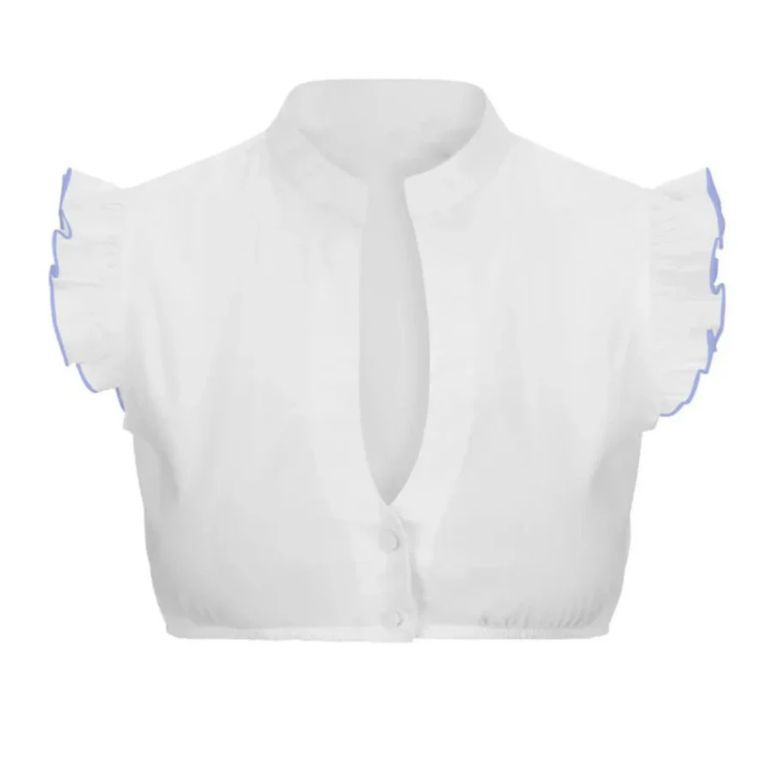 Damen Oktoberfest Rüschenbesatz Bluse Kurze Ärmel