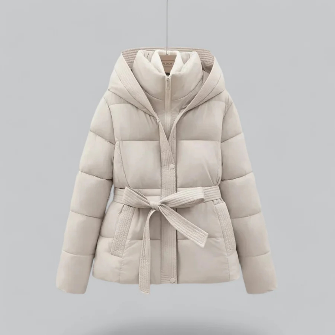 Damen Winter Puffer Gürtel Kapuze Jacke Kurze