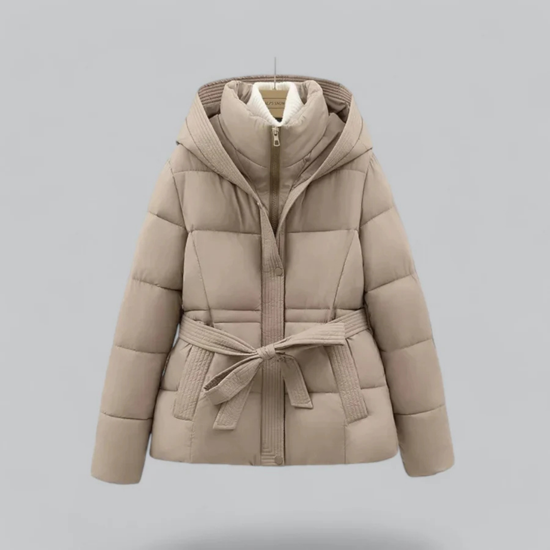 Damen Winter Puffer Gürtel Kapuze Jacke Kurze