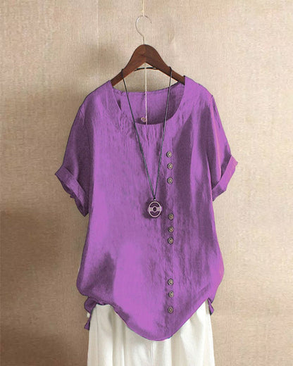 Unifarbenes Kurzarm-Bluse mit Rundhalsausschnitt
