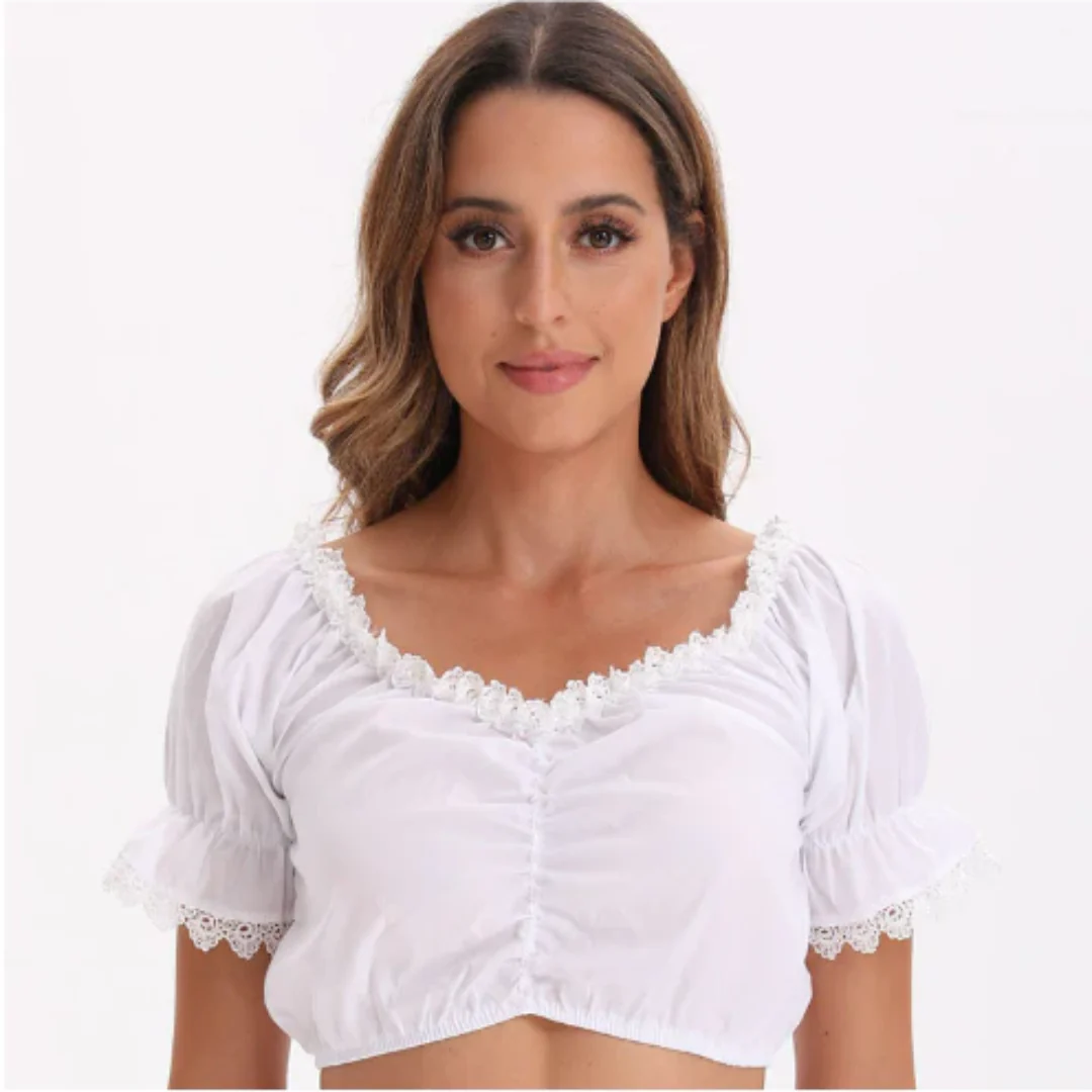 Damen Elegante V Ausschnitt Dirndl Oktoberfest Bluse Kurze Ärmel