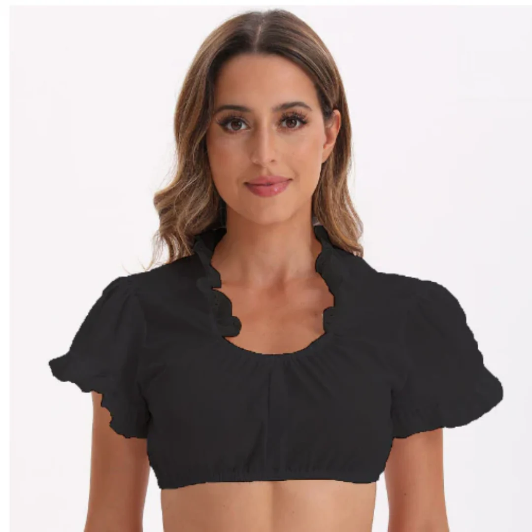 Damen Elegante V Ausschnitt Dirndl Oktoberfest Bluse Kurze Ärmel