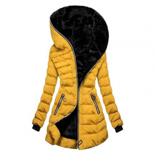 Damen Reißverschluss Puffer Langarm Jacke Kapuze